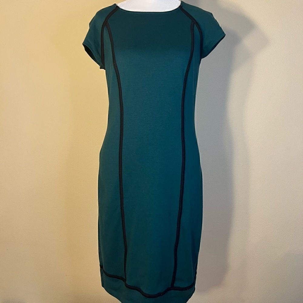 Mossimo Forest Green Cap Sleeve Sheath Dress with Black Trim Zip Back XS
